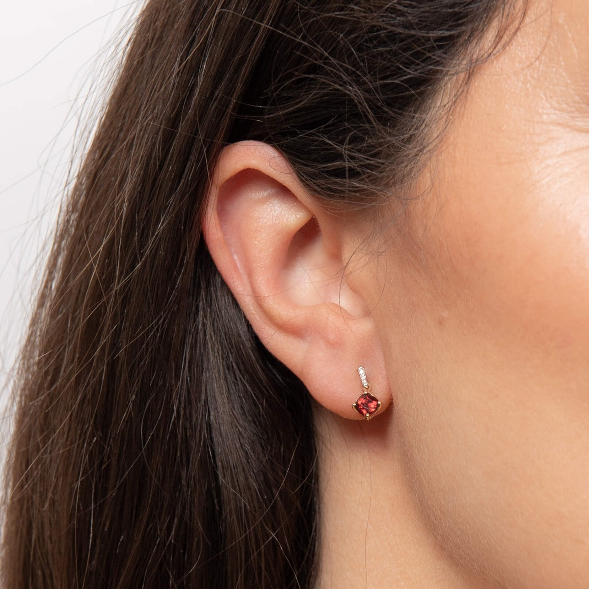 Elements Gold Square Garnet Drop Earrings with Diamond