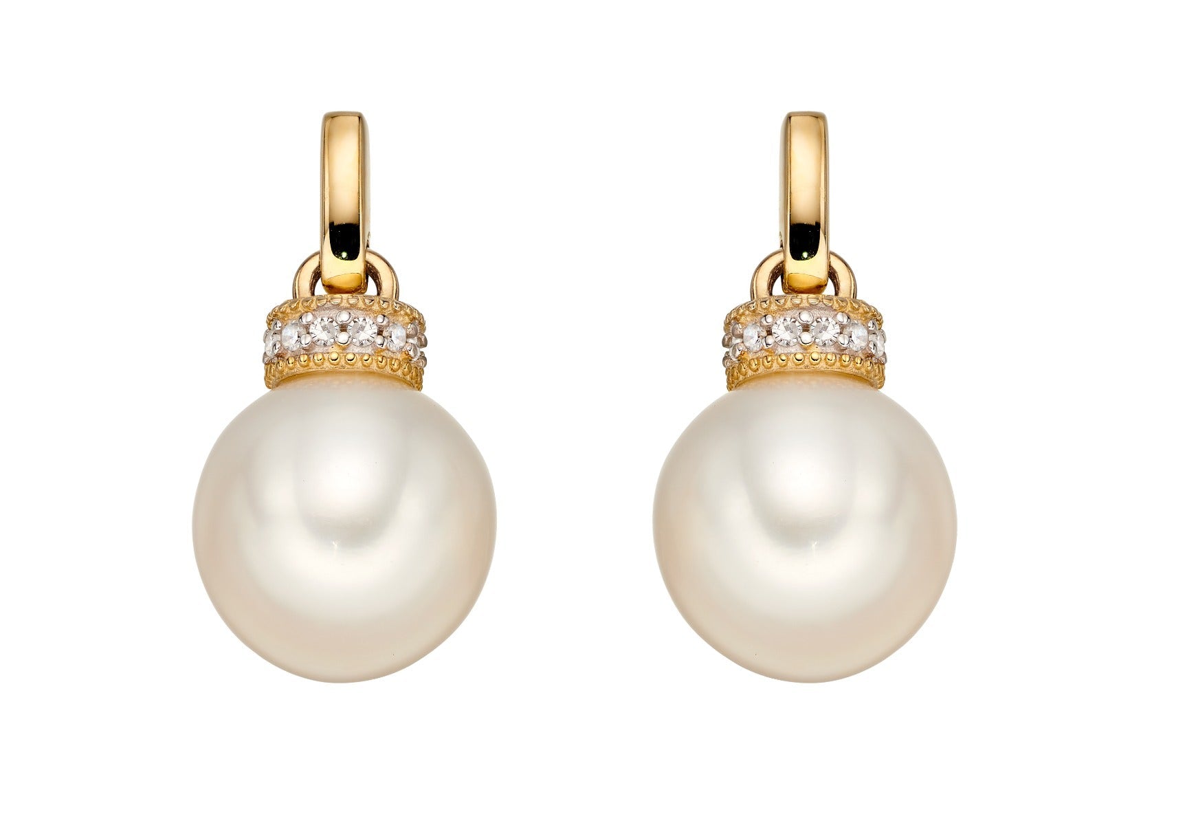 Elements Gold Freshwater Pearl Earrings with Diamond Set Top