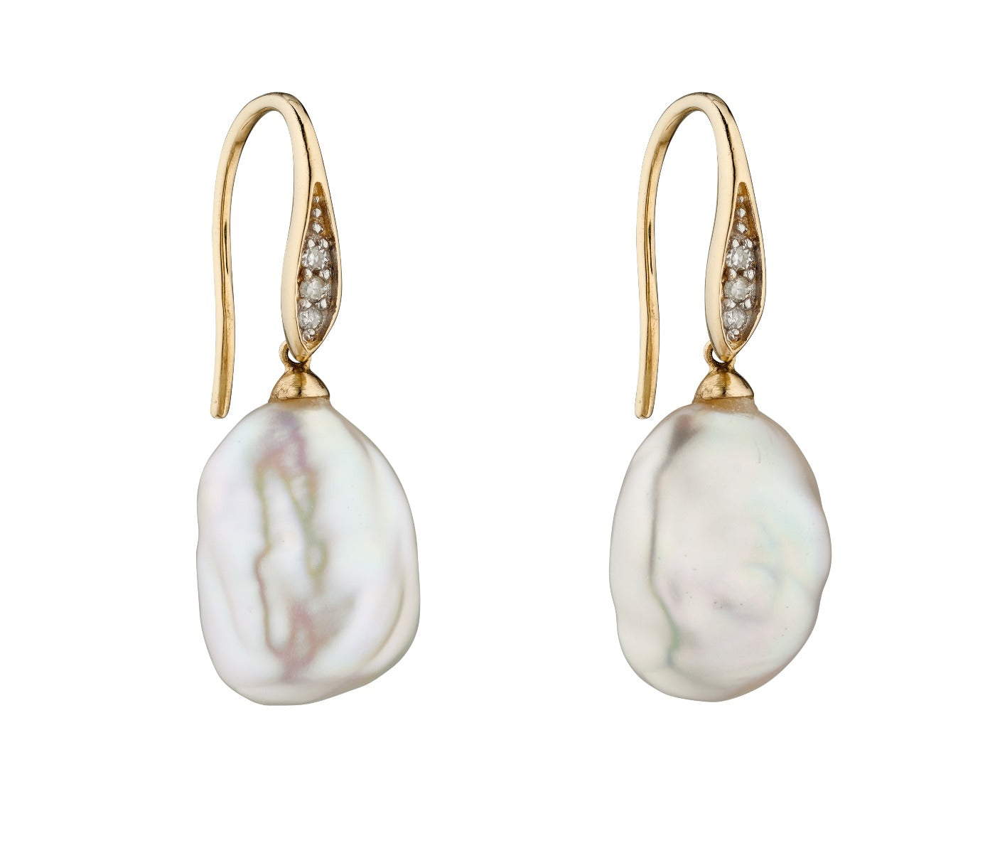 Elements Gold Keshi Pearl Earrings with Diamond Set Hook
