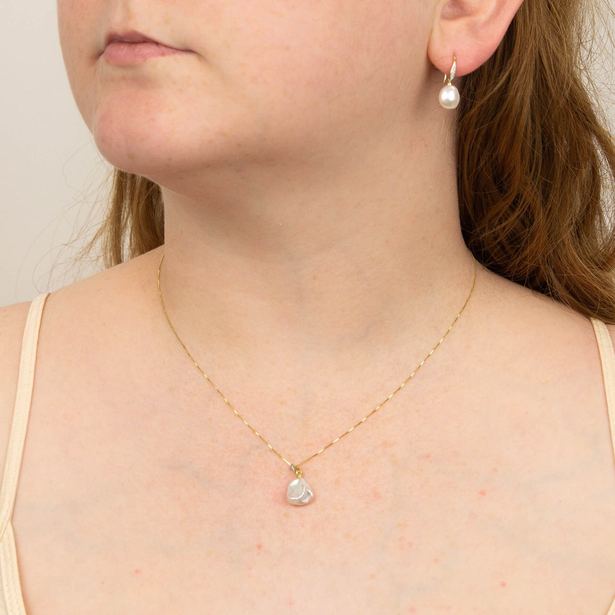 Elements Gold Keshi Pearl Earrings with Diamond Set Hook