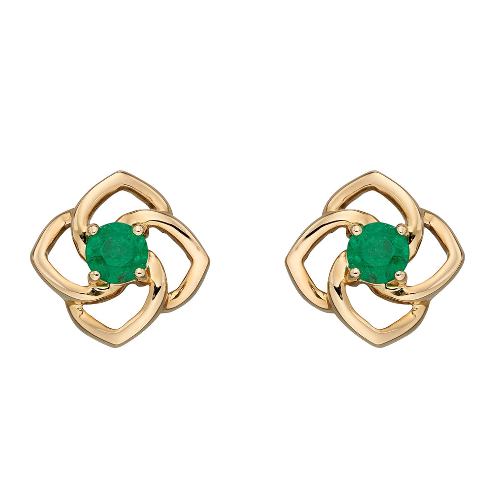 Elements Gold Cut Out Flower Stud Earrings with Emerald