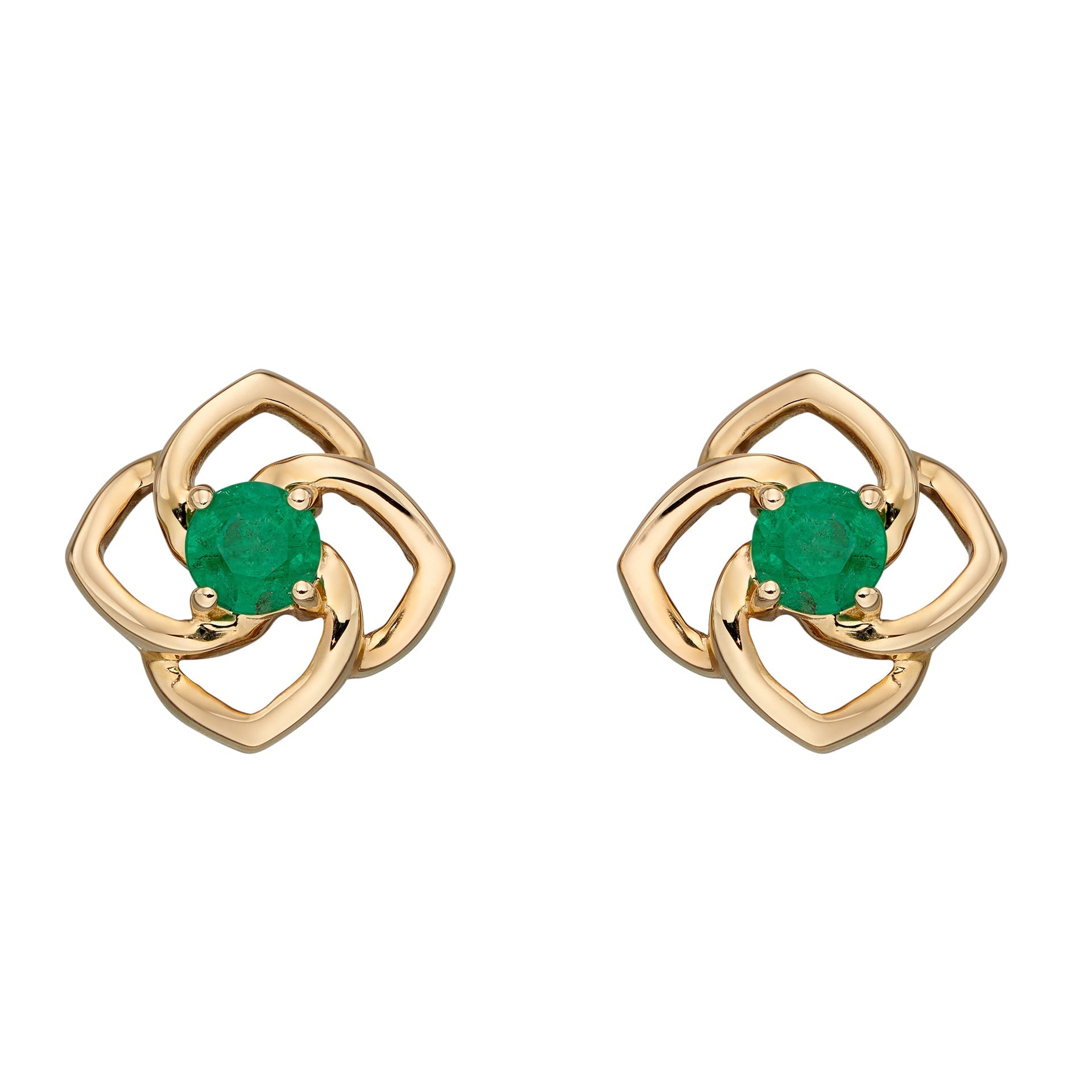 Elements Gold Cut Out Flower Stud Earrings with Emerald