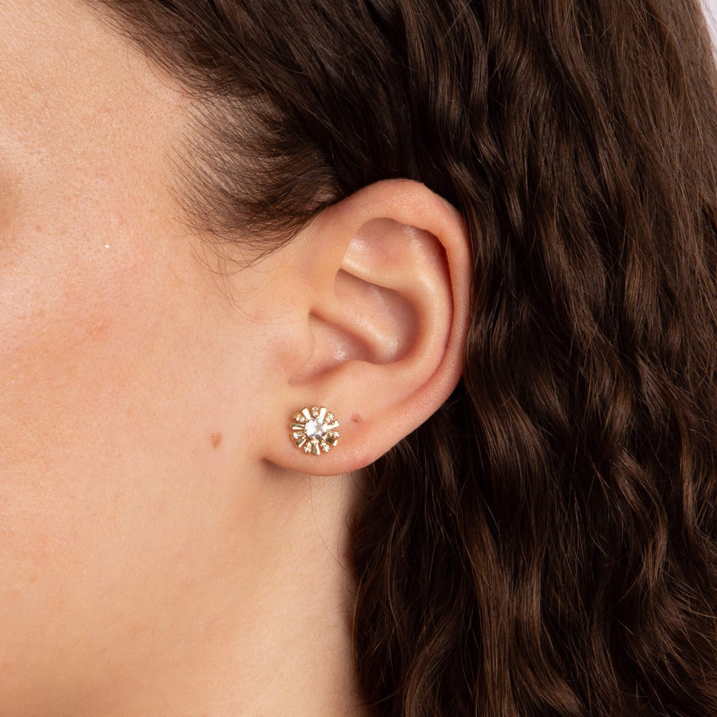 Elements Gold Sunray Earrings with White Topaz and Diamond
