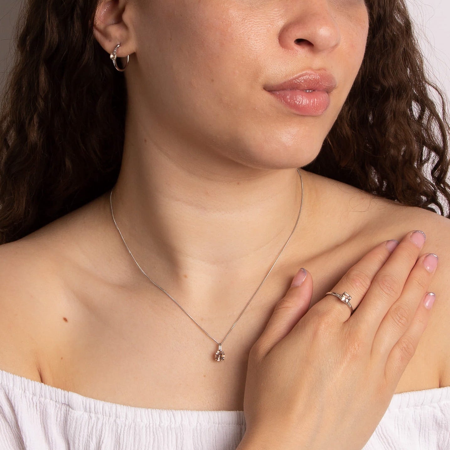 Elements Gold Asscher Cut Morganite Pendant with Diamond Bale