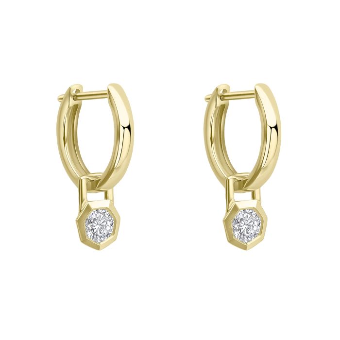 Elements Gold Octagon Diamond Hoop Earrings GE2448