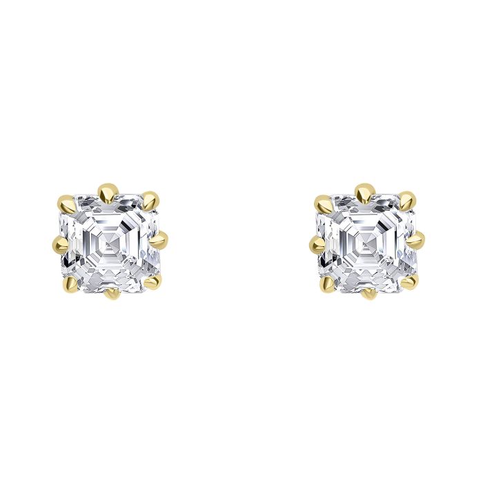 Elements Gold Asscher Cut Solitaire Stud Earrings