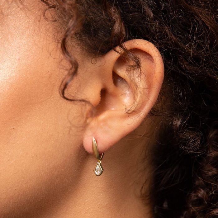 Elements Gold Pear Cut Knife Edge Hoop Earrings