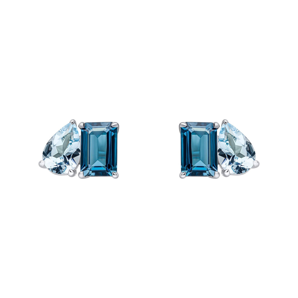 Elements Gold Toi et Moi Blue Topaz Stud Earrings