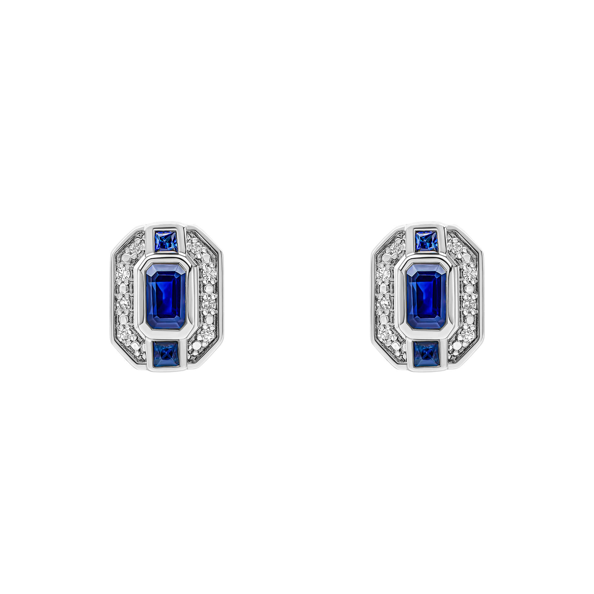 Elements Gold Sapphire Channel and Diamond Stud Earrings