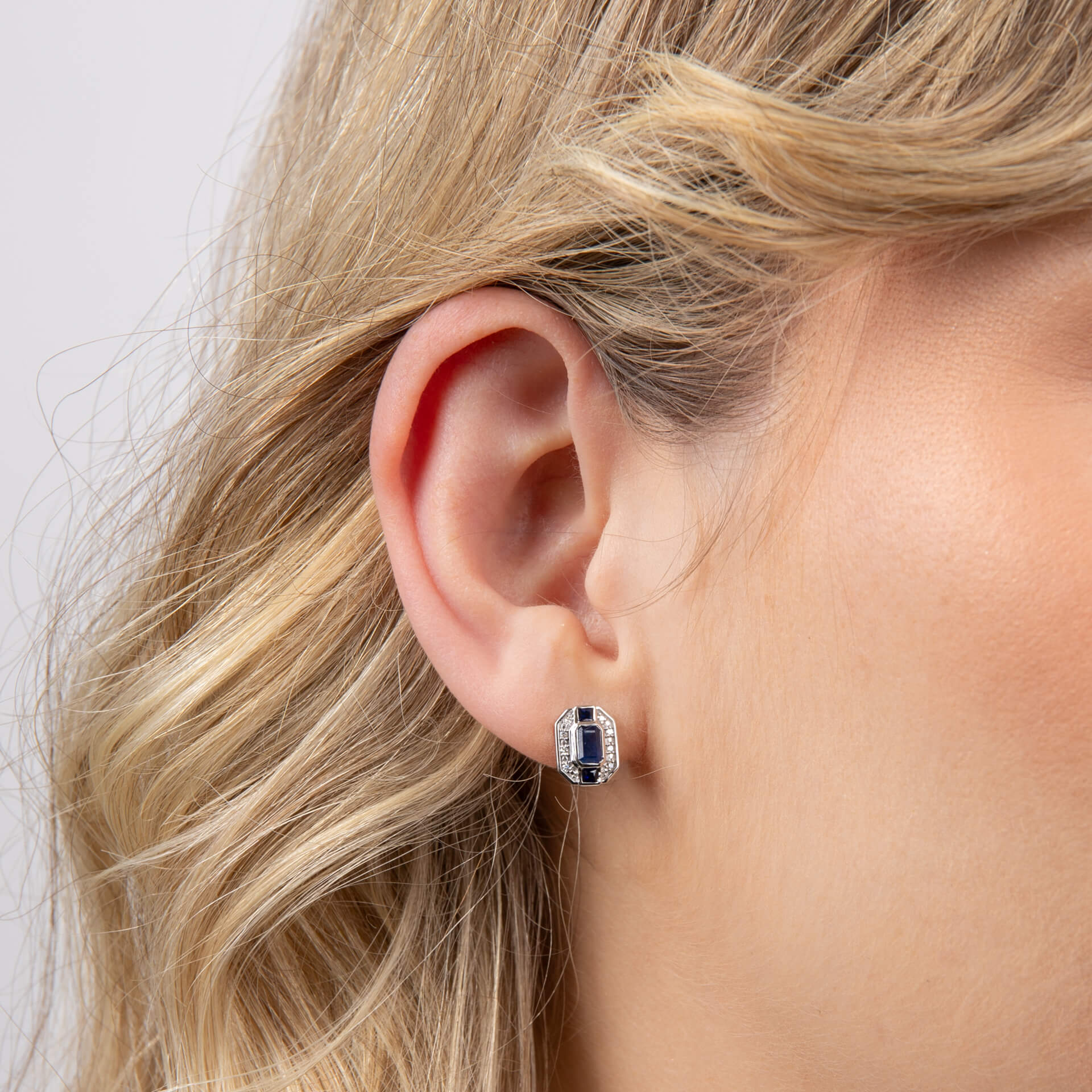 Elements Gold Sapphire Channel and Diamond Stud Earrings