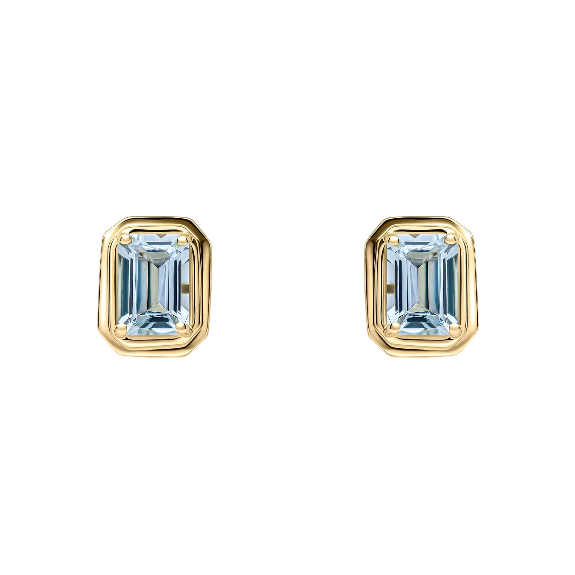 Elements Gold Elongated Octagon Aquamarine Stud Earrings