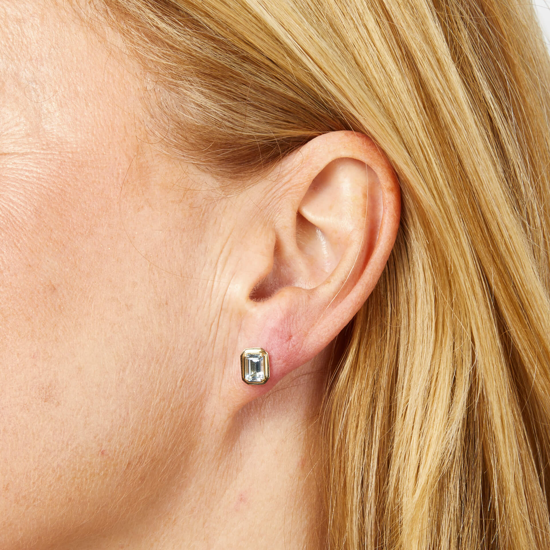 Elements Gold Elongated Octagon Aquamarine Stud Earrings