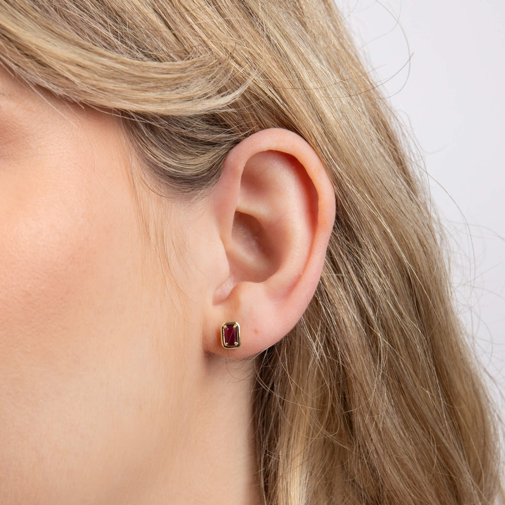 Elements Gold Chunky Border Precious Stone Stud Earrings