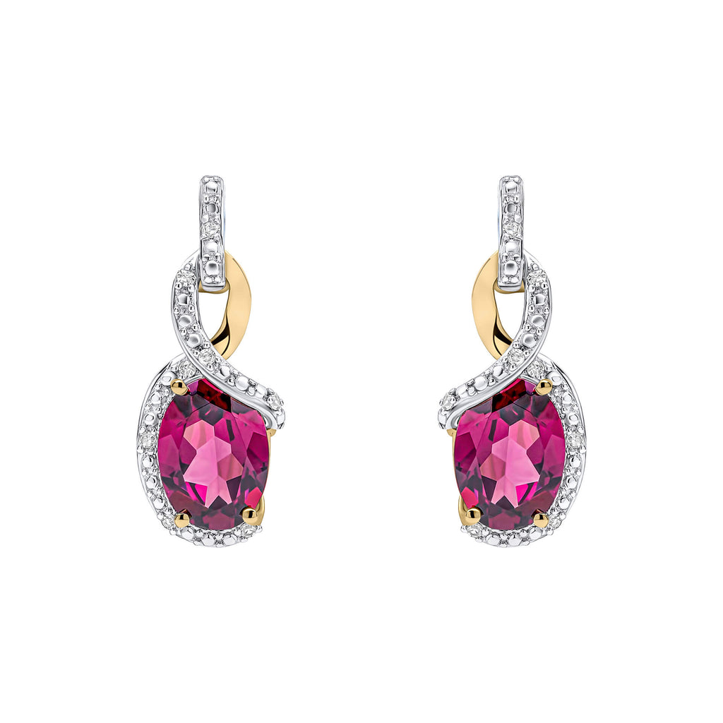 Elements Gold Elegant Twist Garnet Drop Earrings