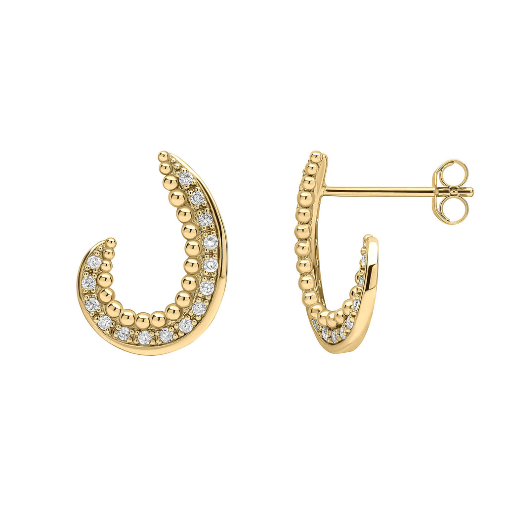 Elements Gold Diamond and Stippled Edge Swirl Earrings