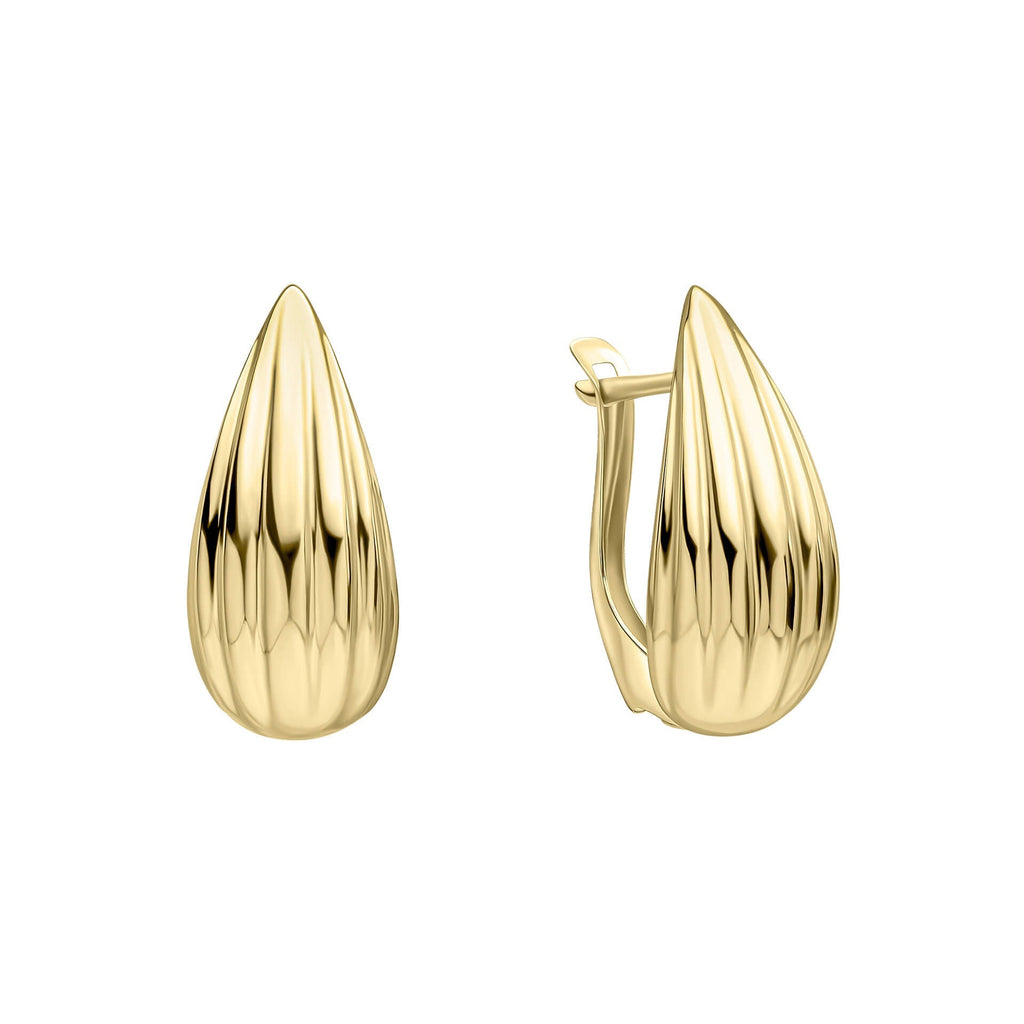 Elements Gold Ridged Teardrop Hoop Earrings