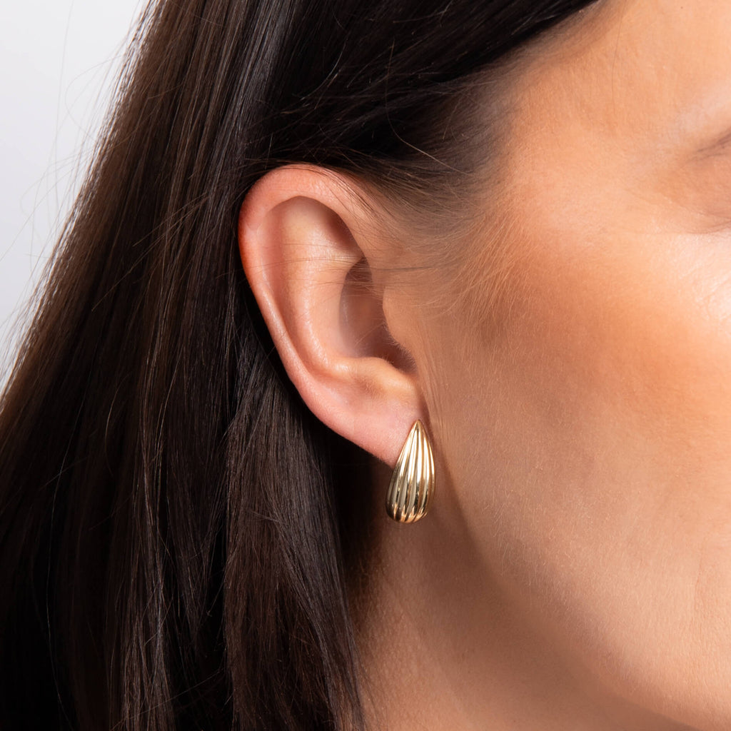 Elements Gold Ridged Teardrop Hoop Earrings