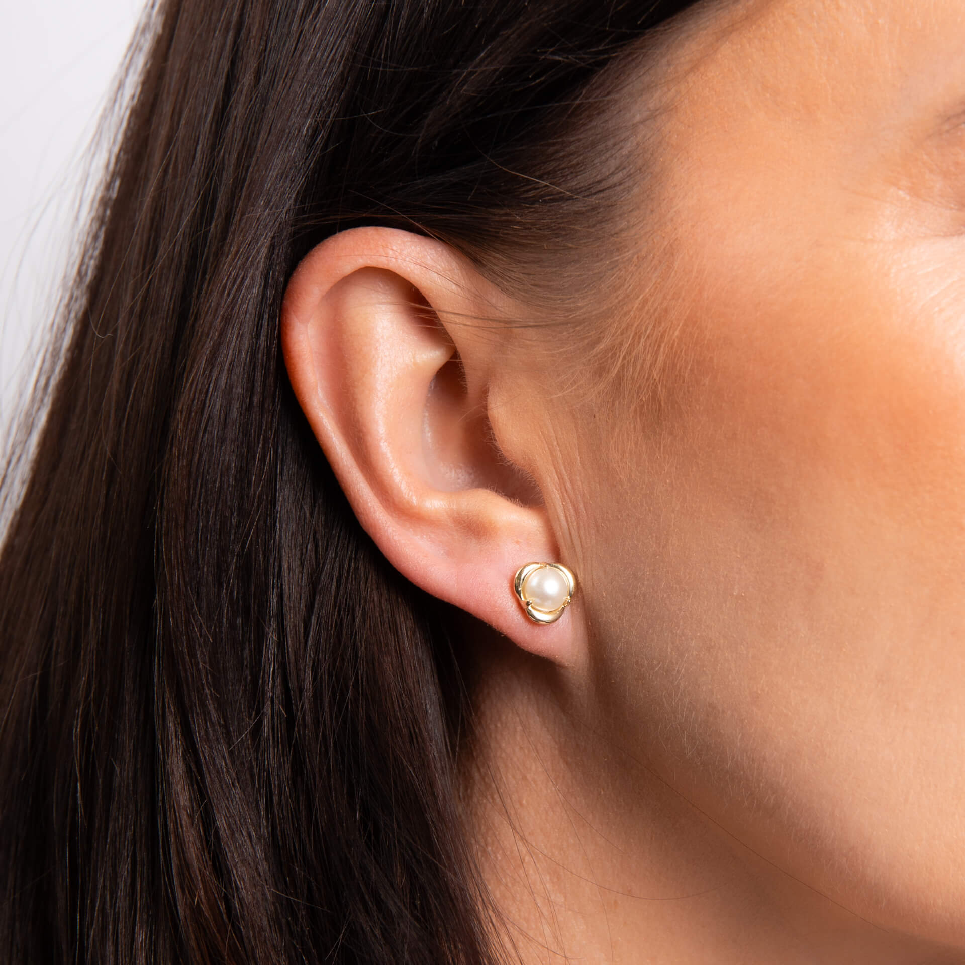 Elements Gold Petal Set Pearl Stud Earrings