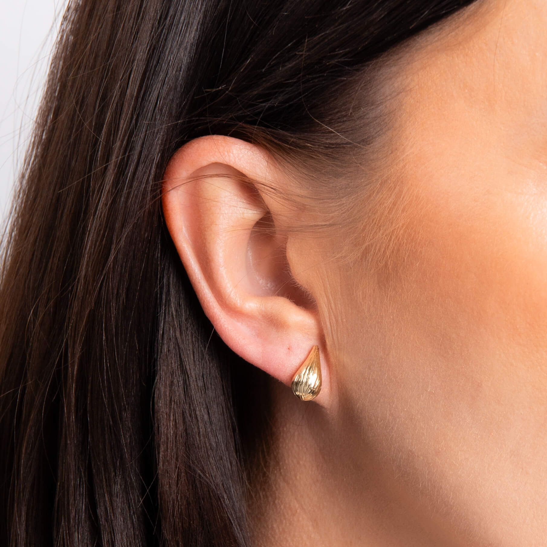 Elements Gold Ridged Teardrop Stud Earrings