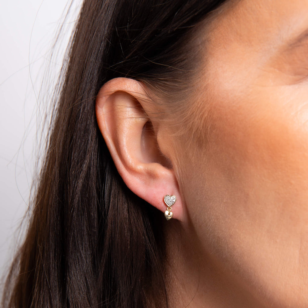 Elements Gold Double Heart Drop Earrings