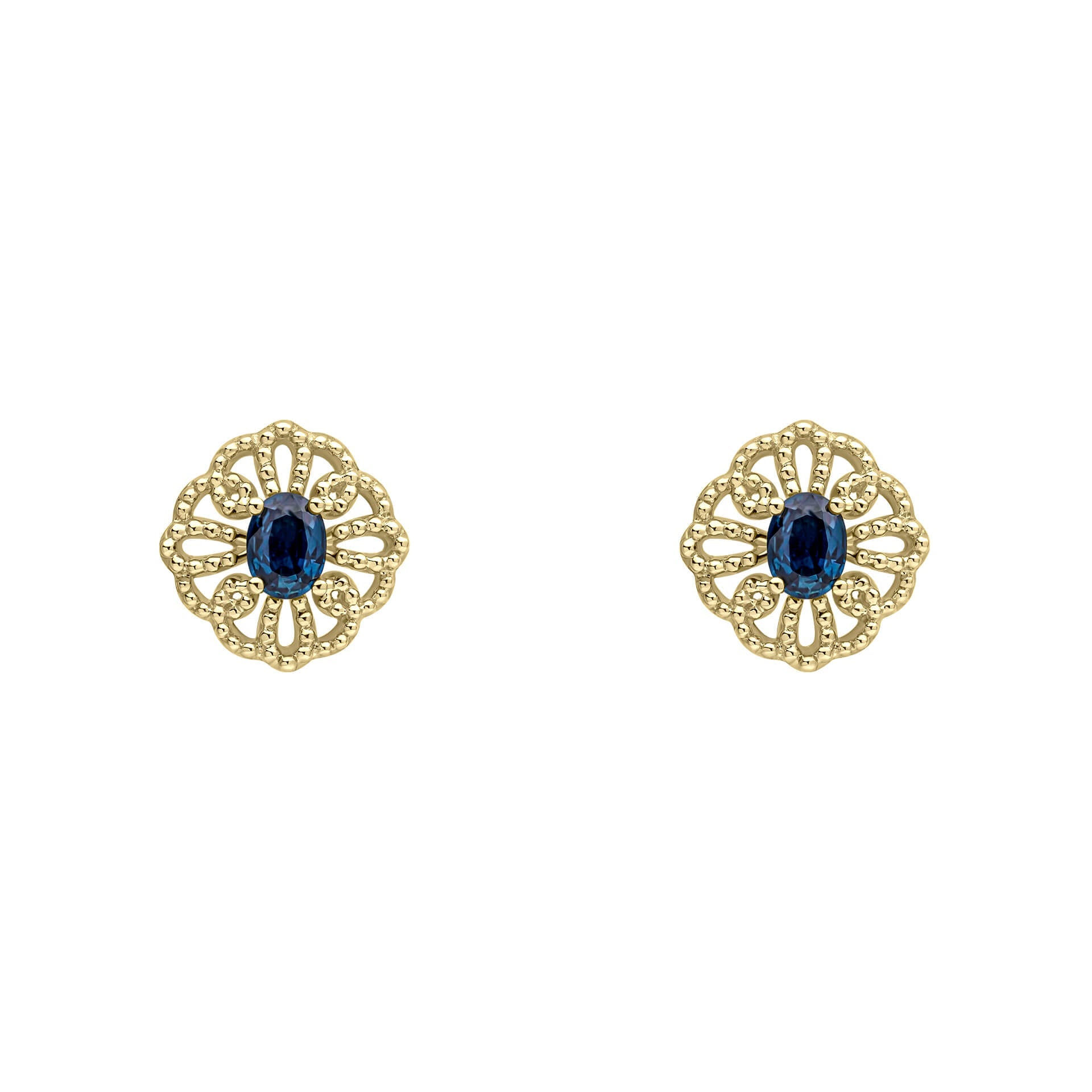 Elements Gold Ornate Sapphire Stud Earrings