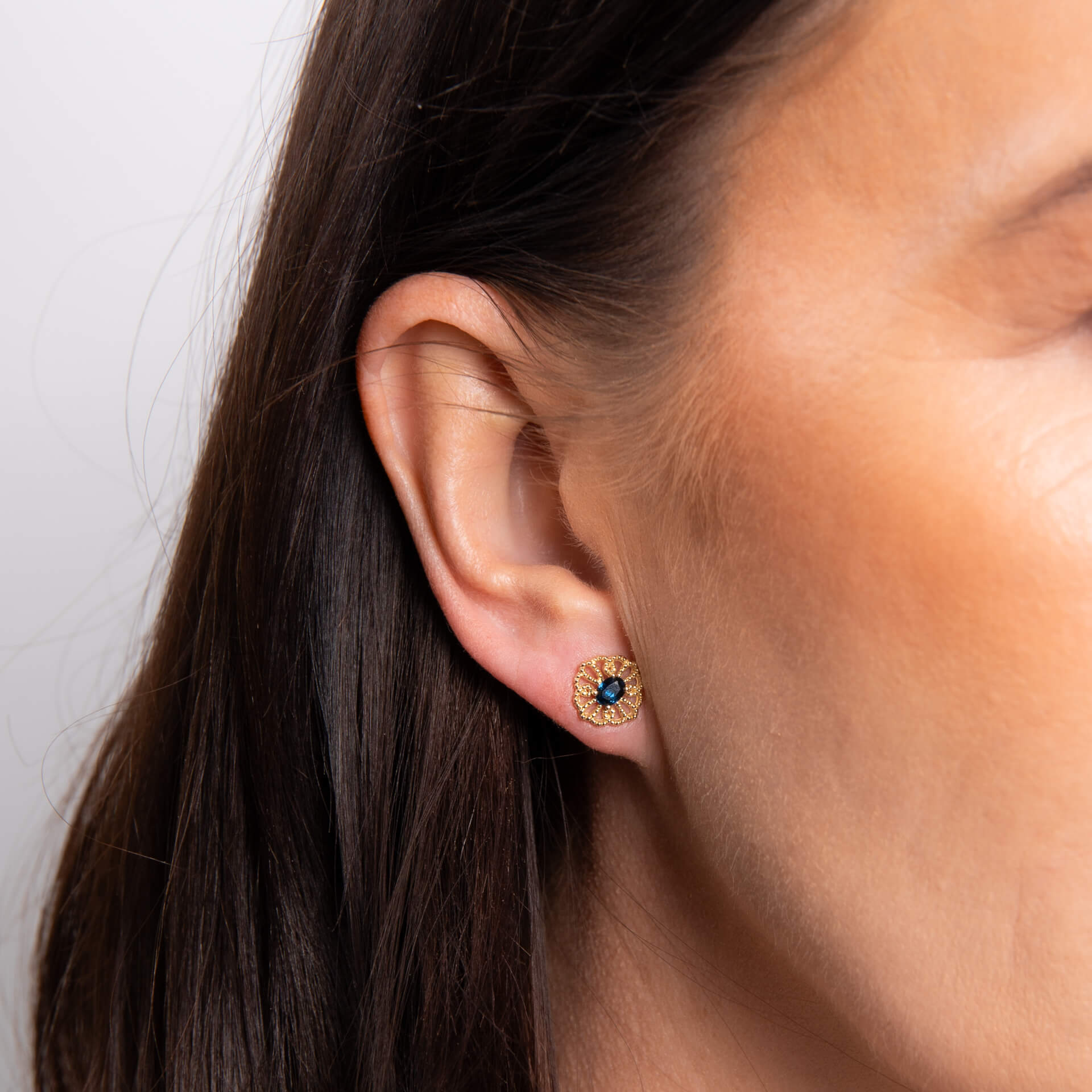 Elements Gold Ornate Sapphire Stud Earrings