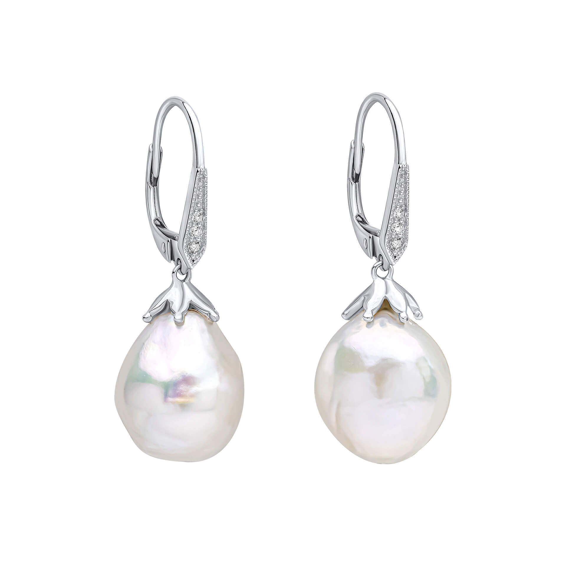 Elements Gold Oversized Baroque Pearl and White Topaz Detail Drop Earrings