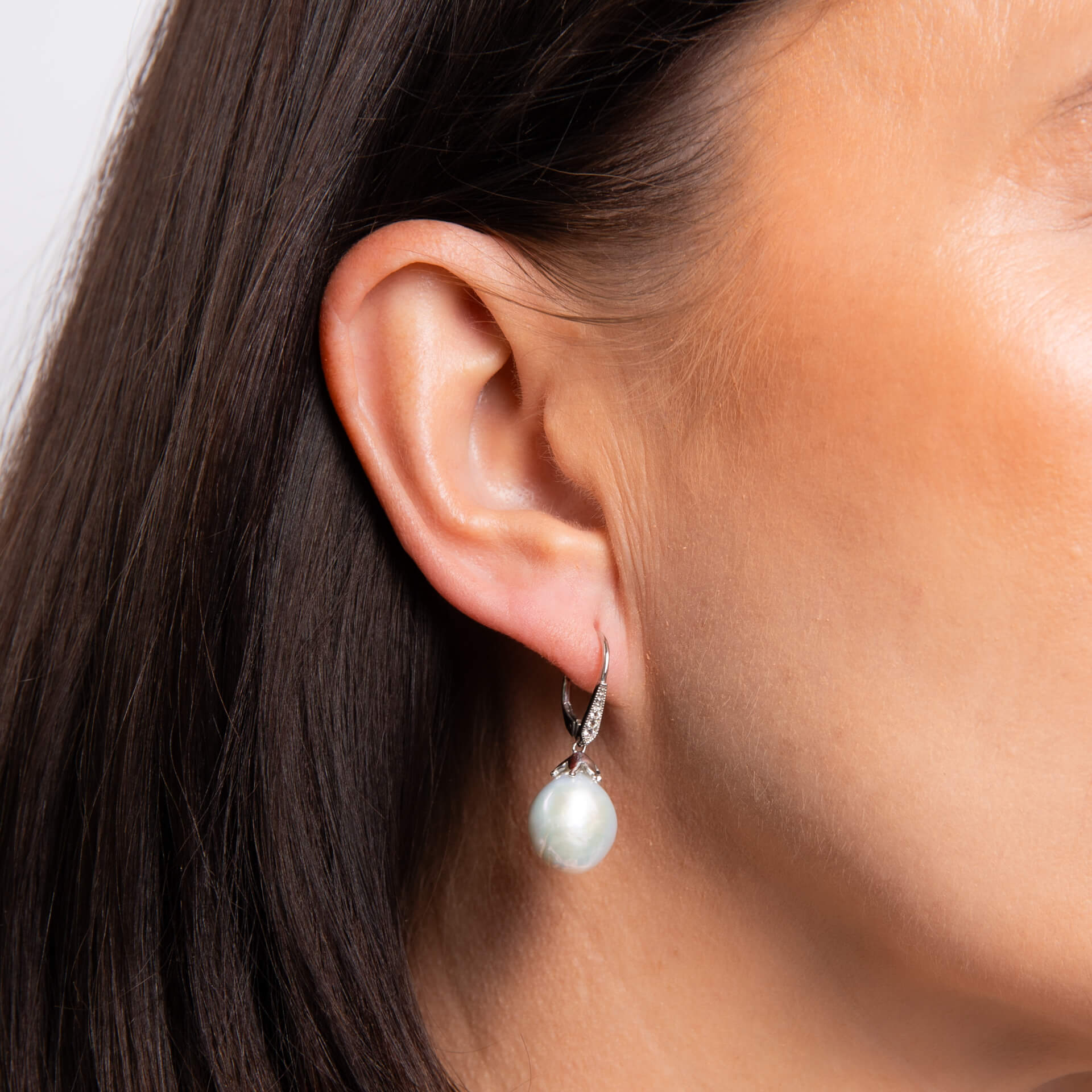 Elements Gold Oversized Baroque Pearl and White Topaz Detail Drop Earrings