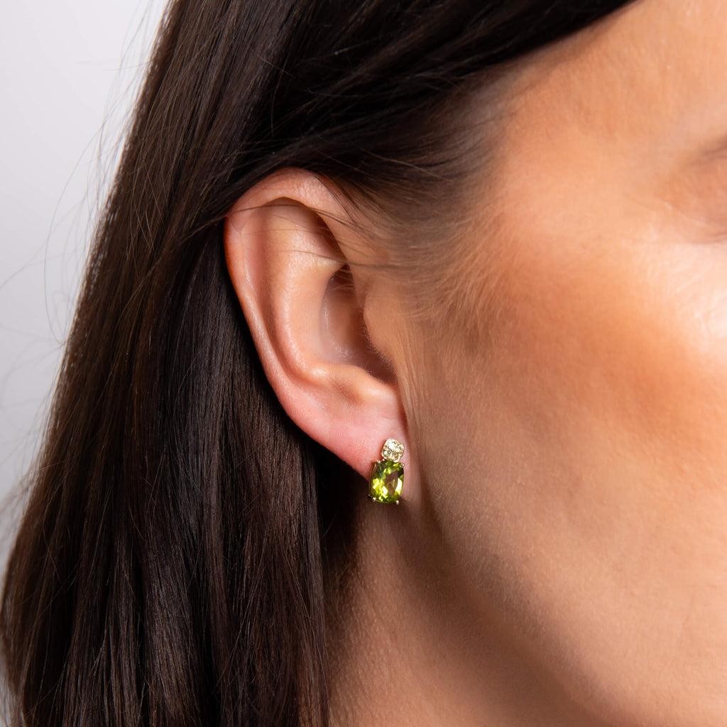 Elements Gold Cushion Cut and Cluster Peridot Earrings