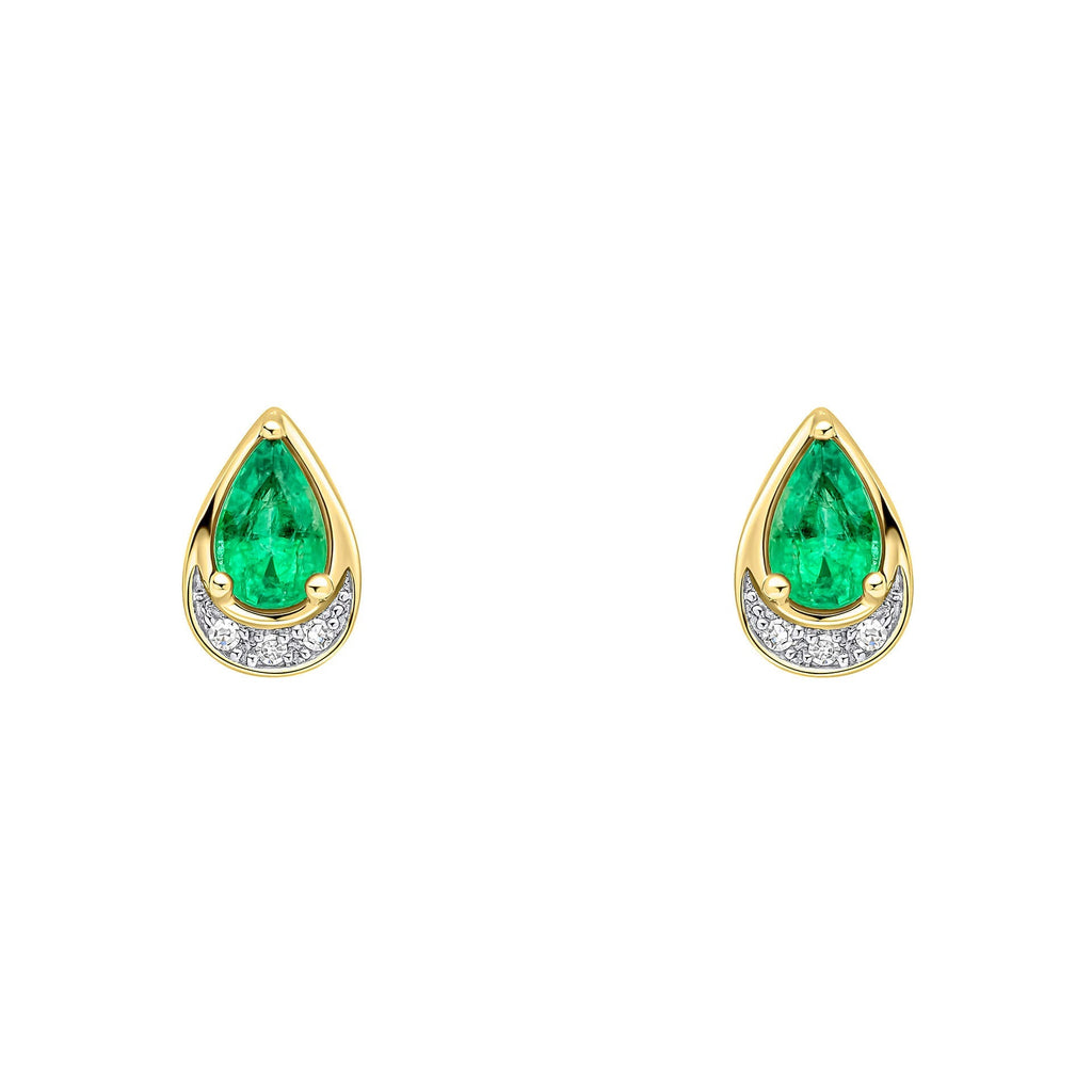 Elements Gold Teardrop Emerald and Diamond Stud Earrings
