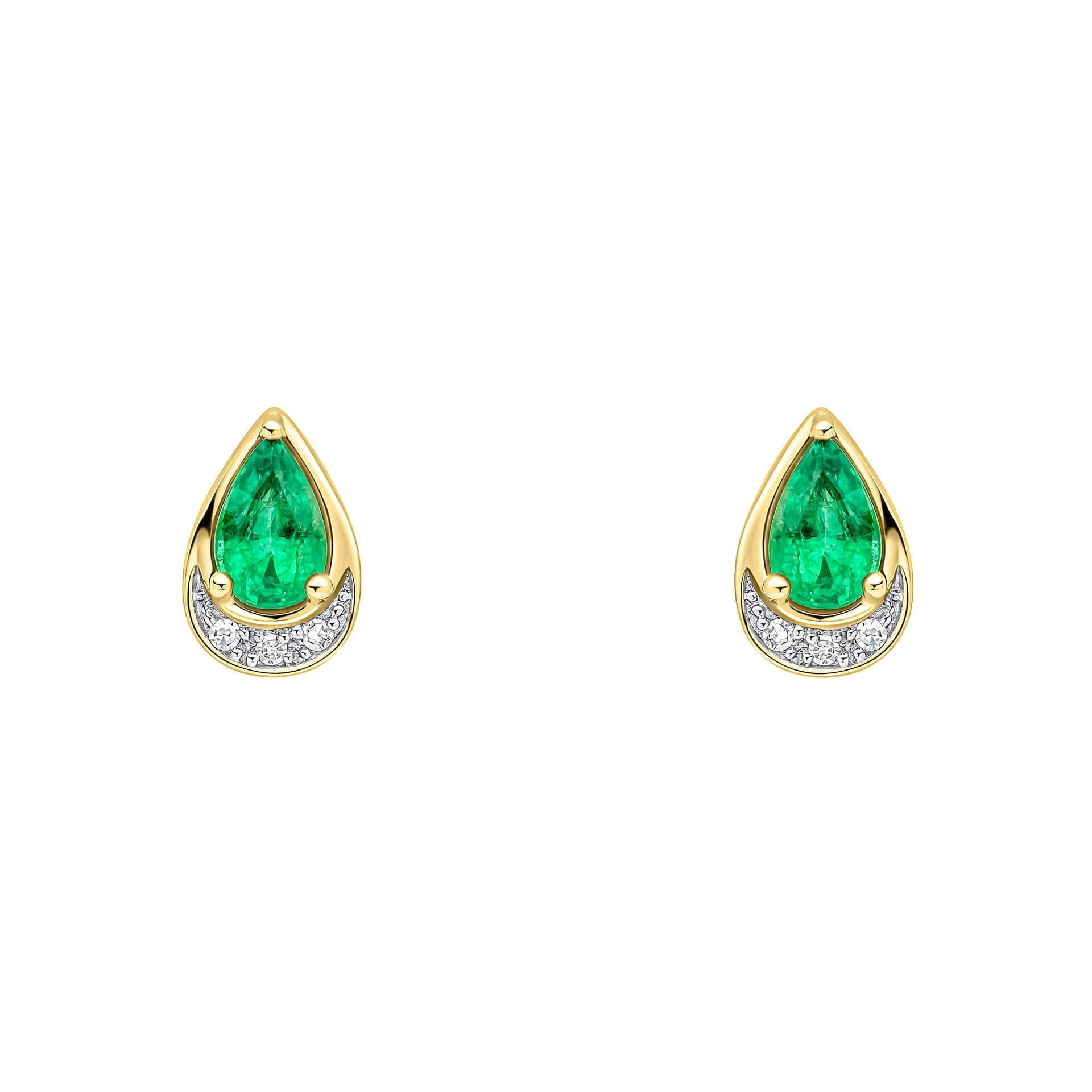 Elements Gold Teardrop Emerald and Diamond Stud Earrings