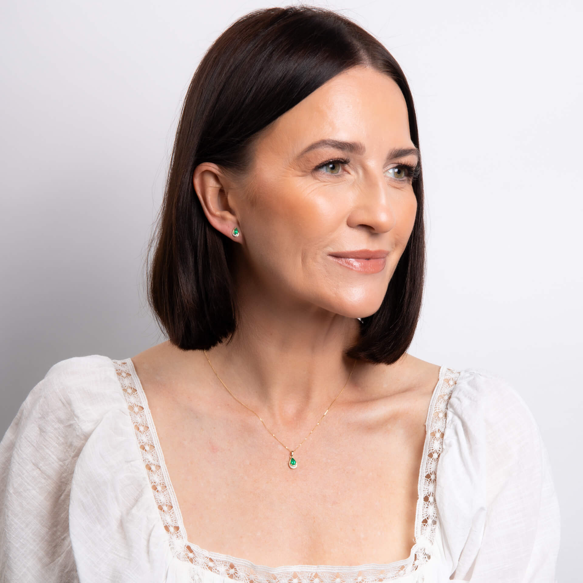 Elements Gold Teardrop Emerald and Diamond Pendant