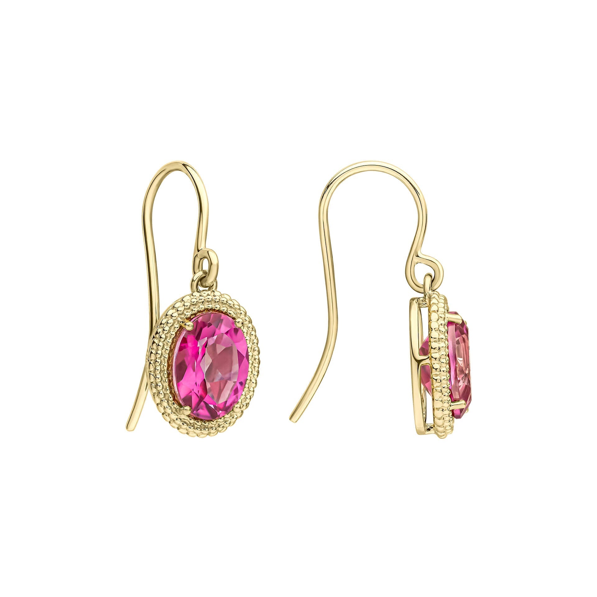 Elements Gold Oval Cut Pink Topaz Drop Earrings