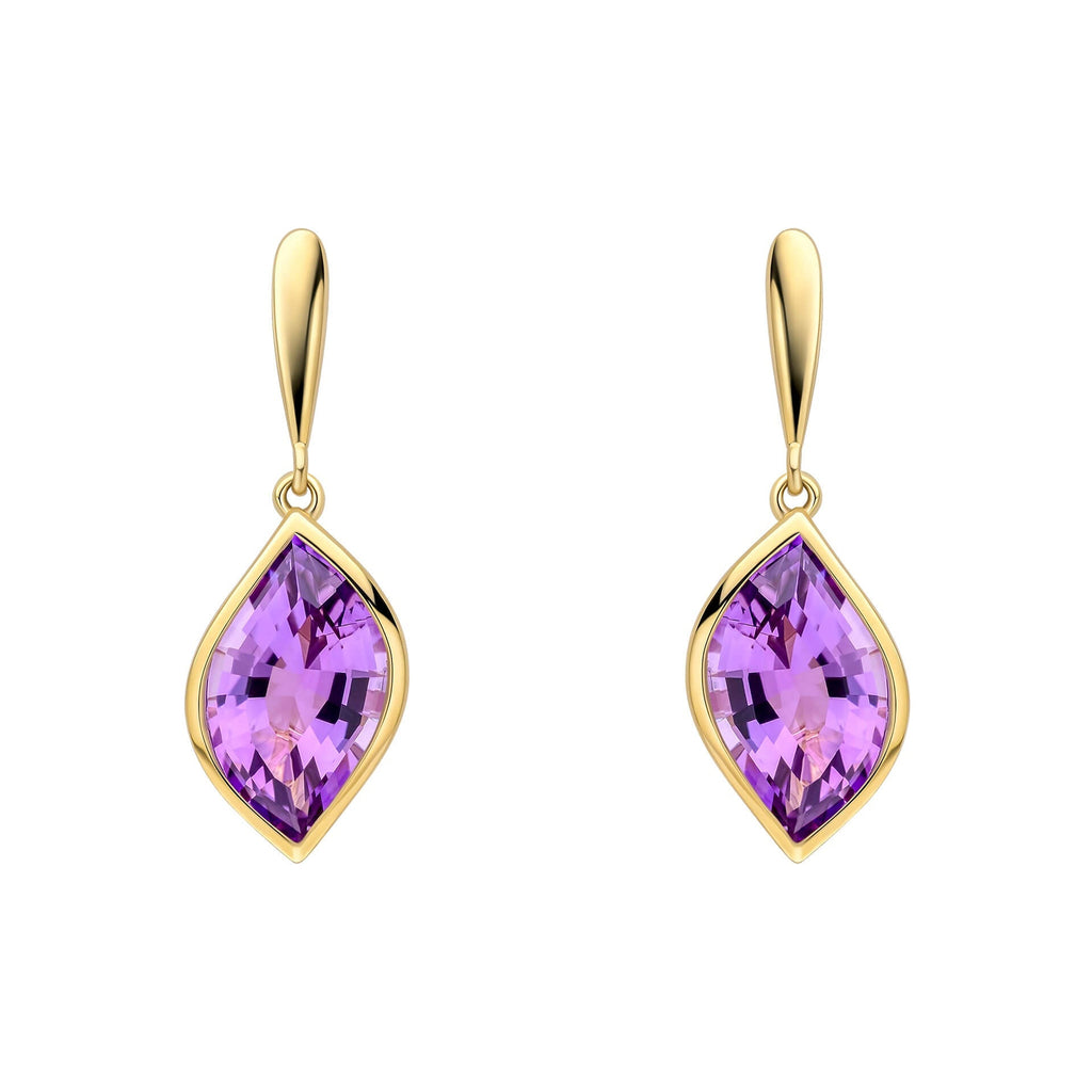 Elements Gold Flame Cut Amethyst Drop Earrings