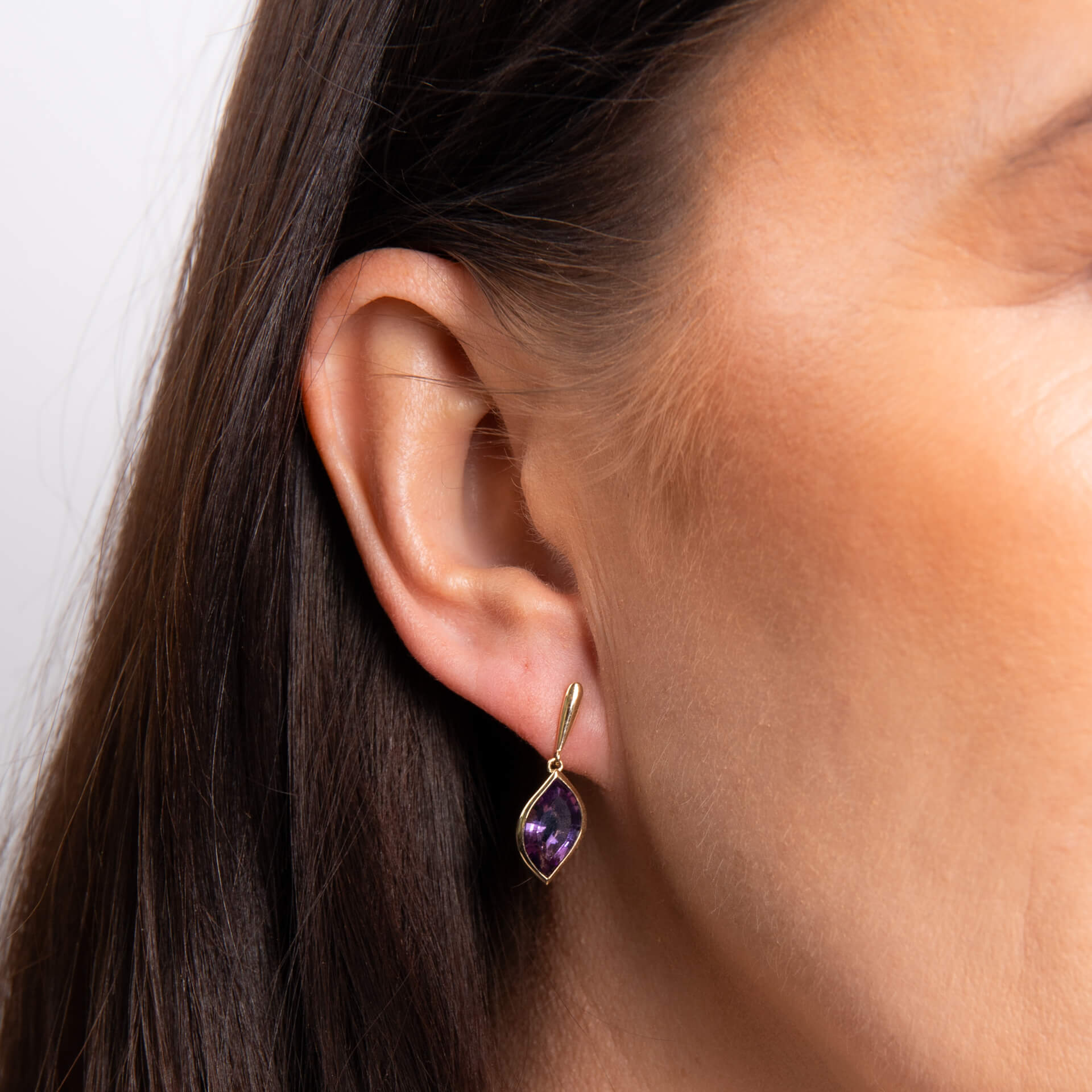 Elements Gold Flame Cut Amethyst Drop Earrings