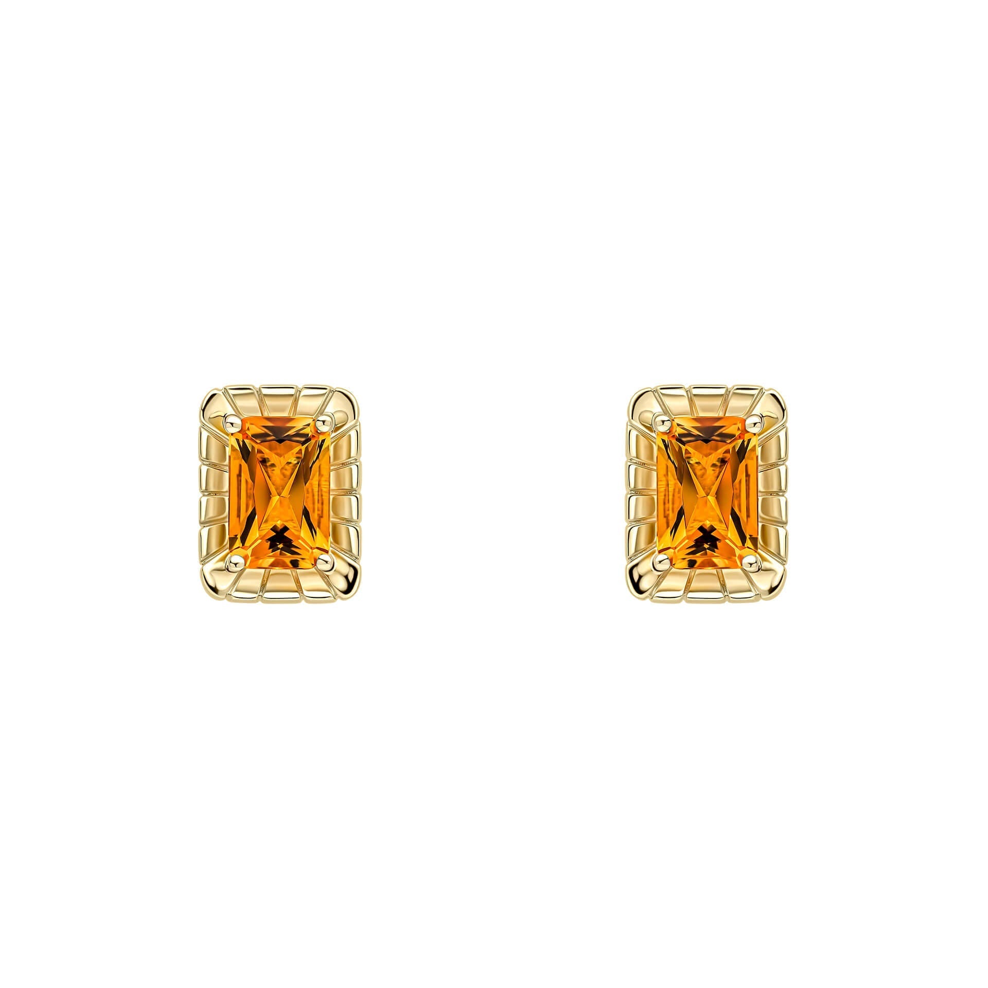 Elements Gold Detailed Octagon Citrine Stud Earrings