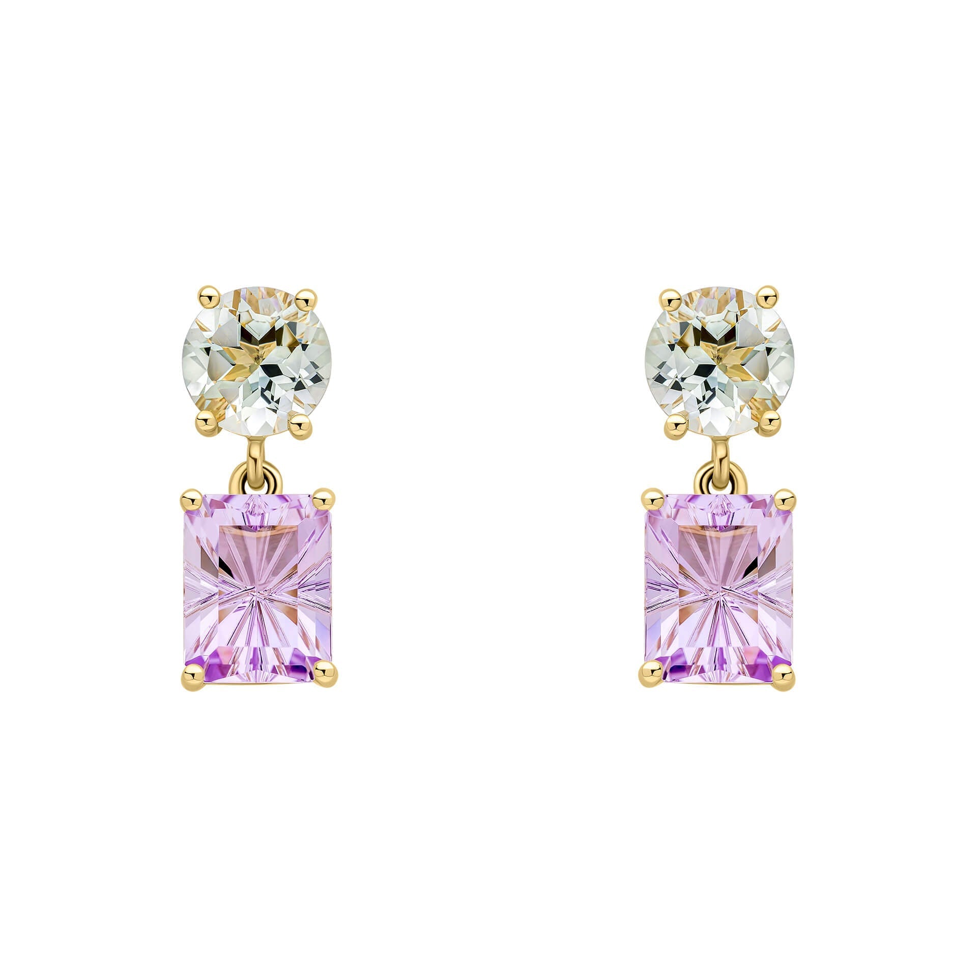 Elements Gold Toi et Moi Quartz and Amethyst Drop Earrings