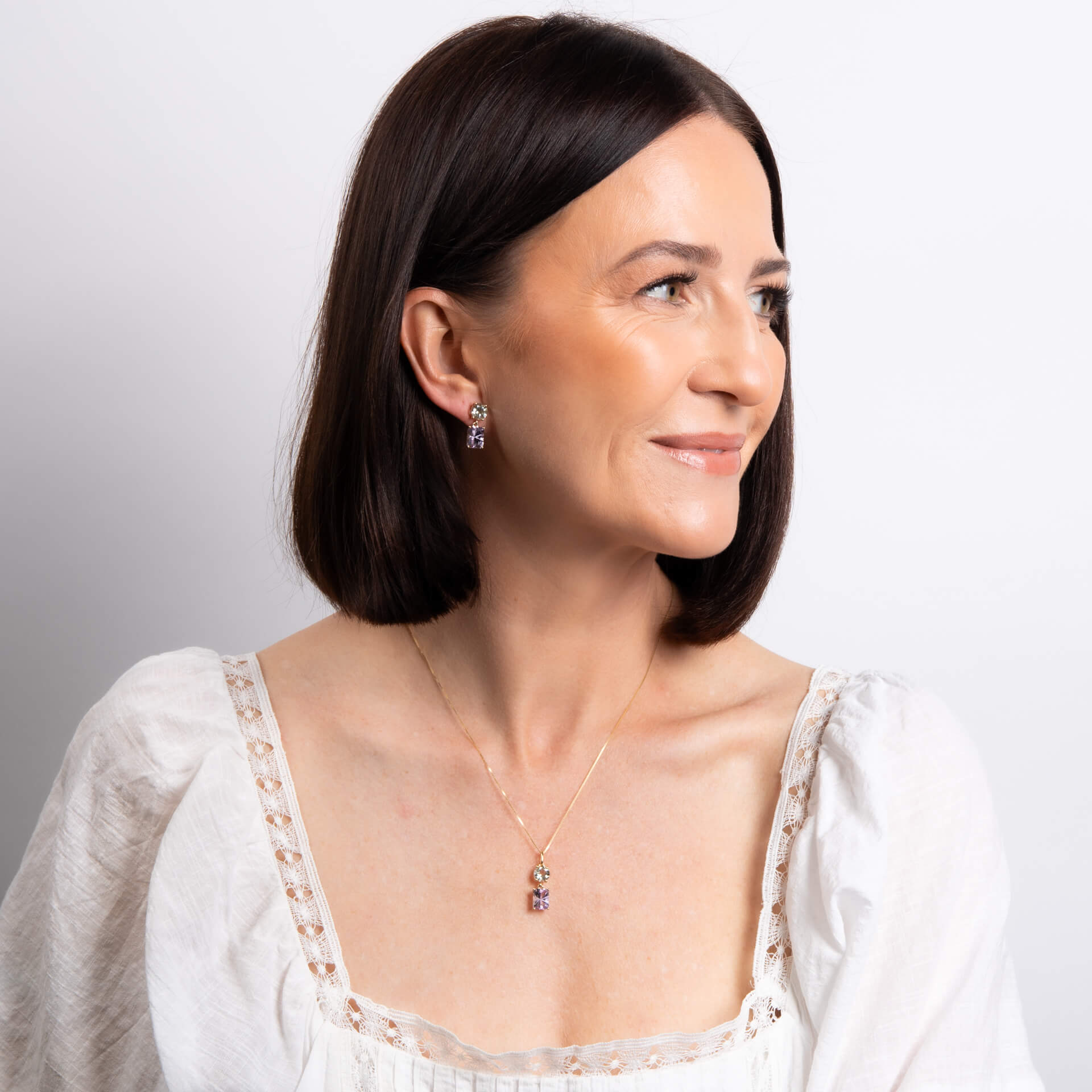 Elements Gold Toi et Moi Quartz and Amethyst Drop Earrings