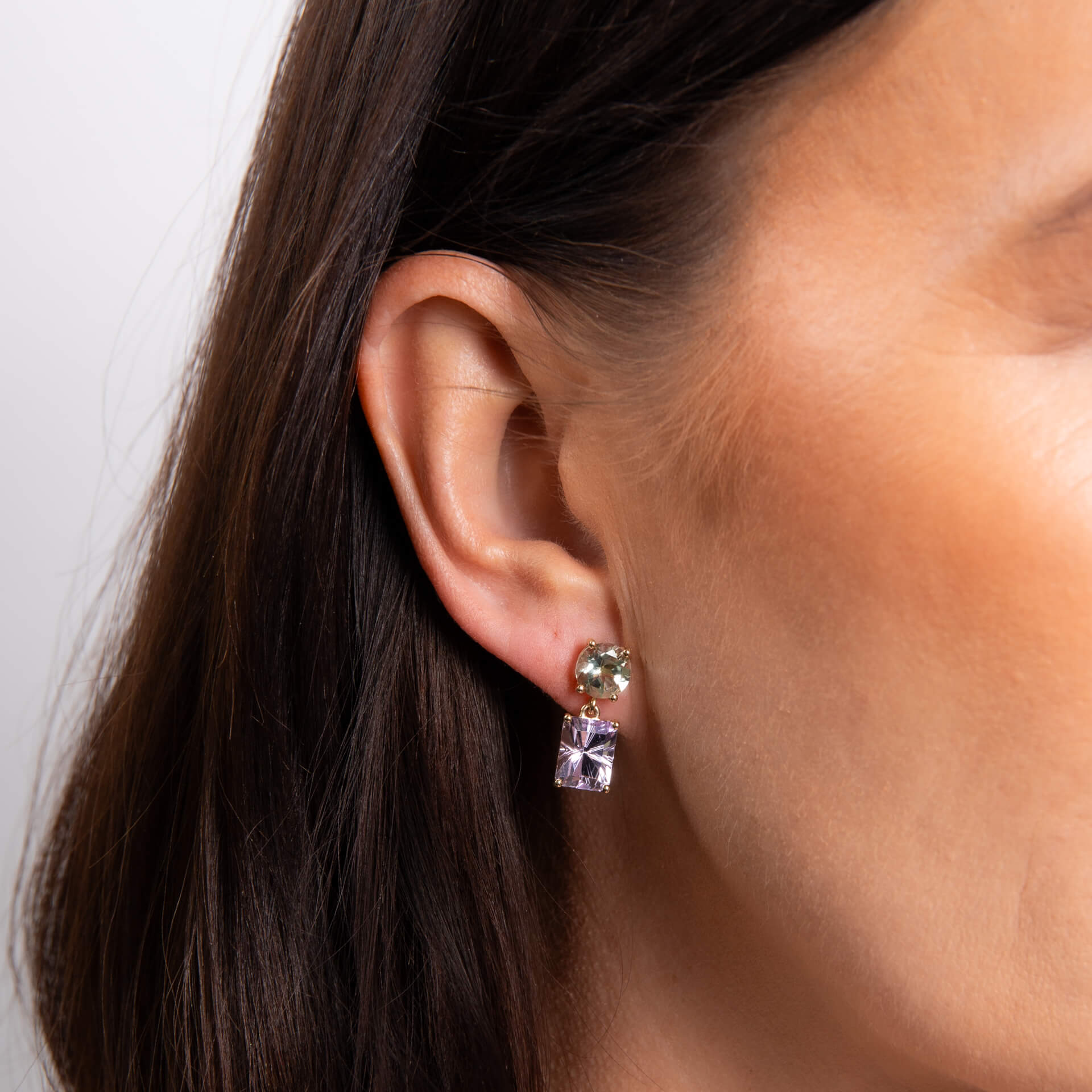 Elements Gold Toi et Moi Quartz and Amethyst Drop Earrings