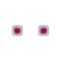 Elements Gold Cushion Cut Ruby with Diamond Halo Stud Earrings