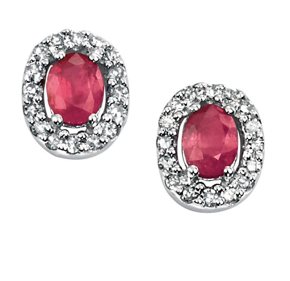 Elements Gold Precious Stone Earrings with Diamond Cluster Surround