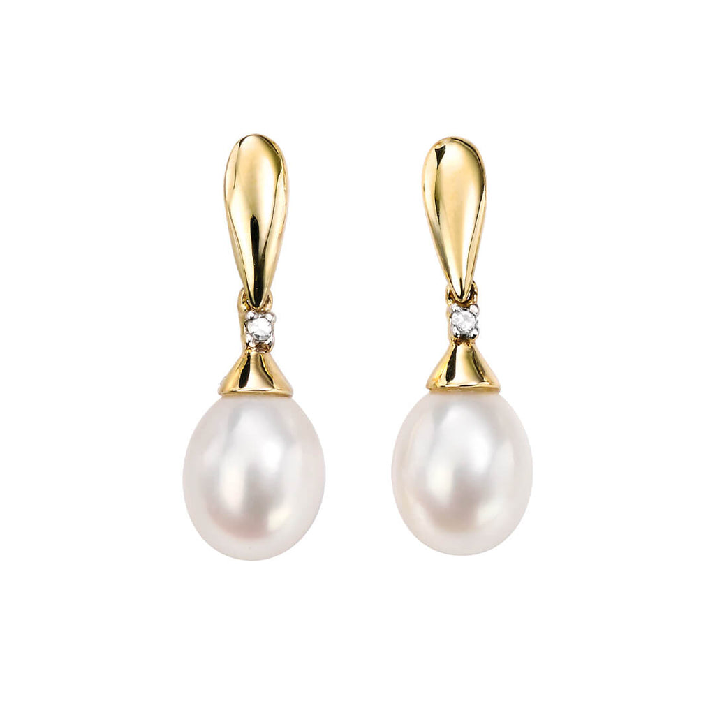 Elements Gold Freshwater Pearl and Diamond Drop Earrings