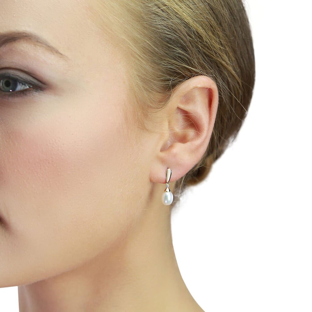 Elements Gold Freshwater Pearl and Diamond Drop Earrings