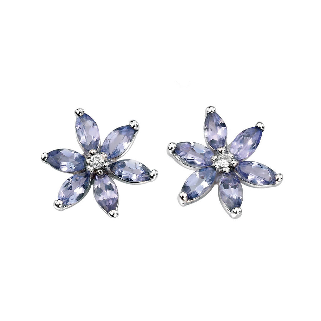 Elements Gold Tanzanite Flower Earrings with Diamond