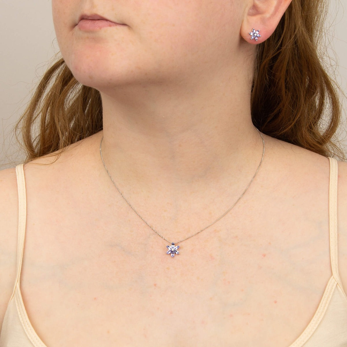 Elements Gold Tanzanite Flower Earrings with Diamond