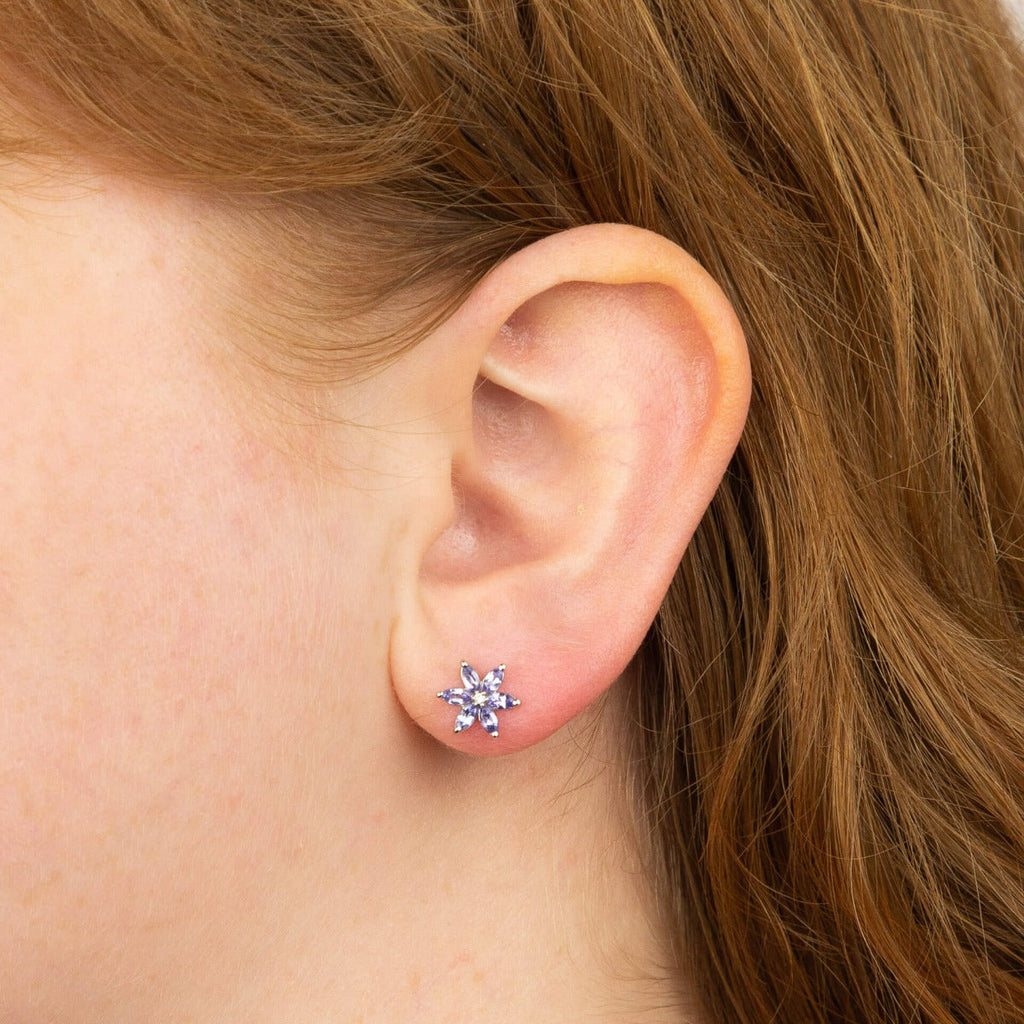 Elements Gold Tanzanite Flower Earrings with Diamond