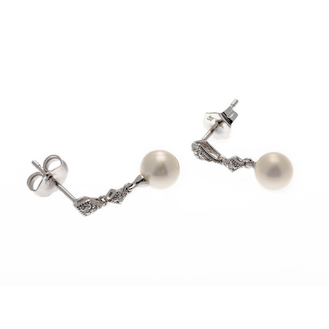 Elements Gold Freshwater Pearl and Diamond Drop Earrings