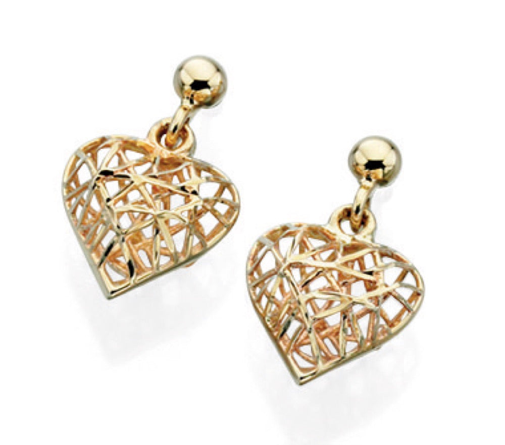 Elements Gold Caged Heart Drop Earrings