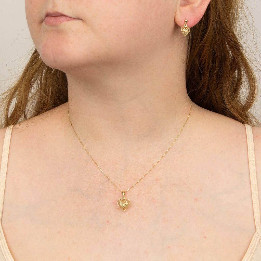 Elements Gold Caged Heart Drop Earrings