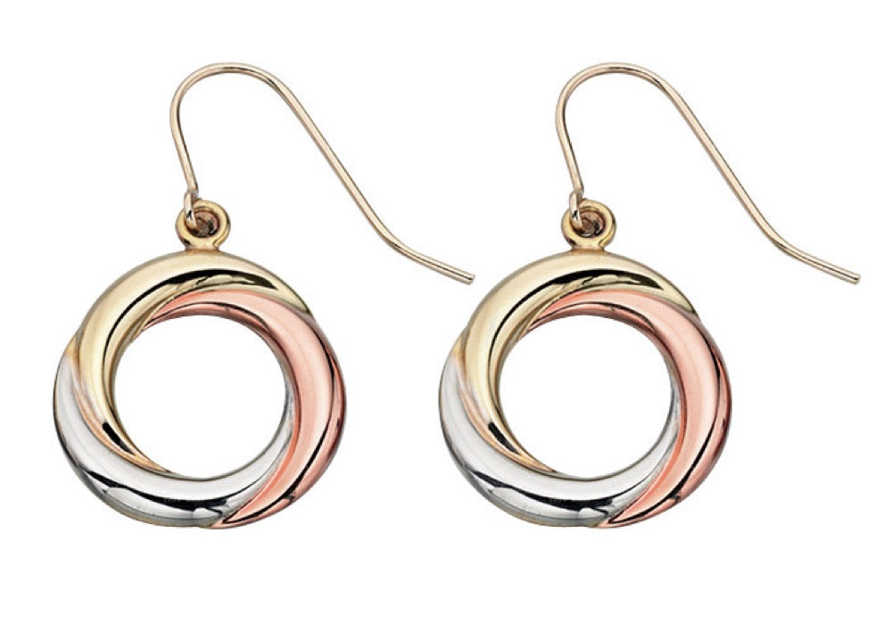 Elements Gold Tri-Metal Open Circle Drop Earrings